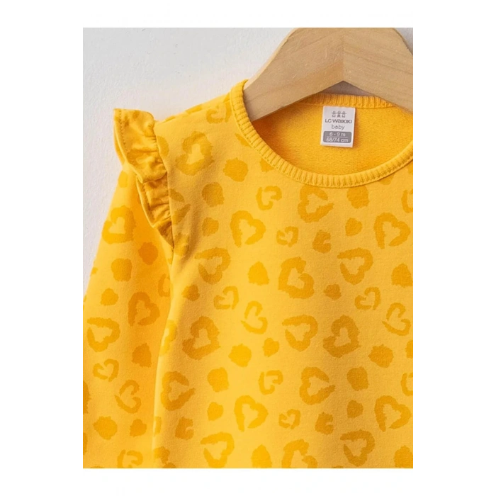 LCW baby Sarı Bisiklet Yaka Uzun Kol Kız Bebek Tişört 2li