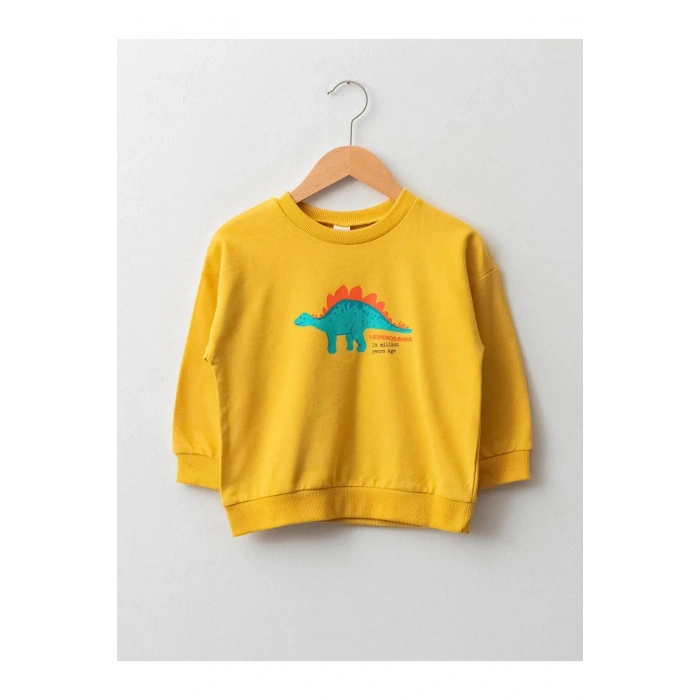 LCW baby Sarı Bisiklet Yaka Uzun Kollu Baskılı Pamuklu Erkek Bebek Sweatshirt