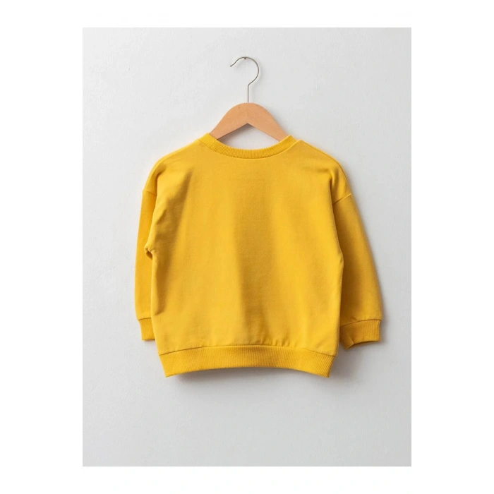 LCW baby Sarı Bisiklet Yaka Uzun Kollu Baskılı Pamuklu Erkek Bebek Sweatshirt