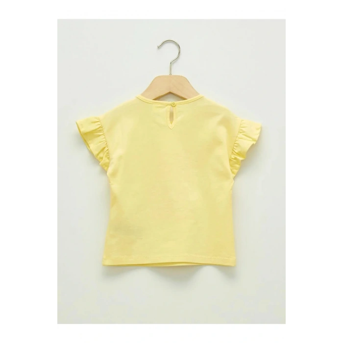LCW baby Sarı Fırfır Detaylı Bisiklet Yaka Kısa Kollu Kız Bebek Tişört