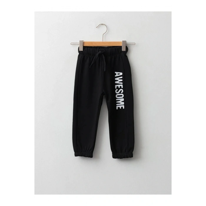 LCW baby Siyah Beli Lastikli Baskılı Erkek Bebek Jogger Eşofman Alt
