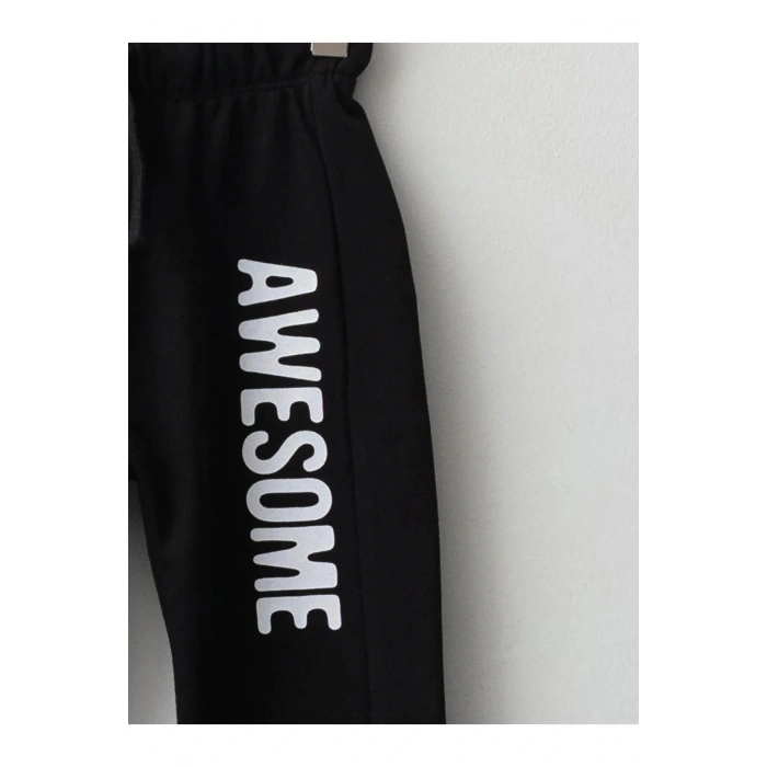 LCW baby Siyah Beli Lastikli Baskılı Erkek Bebek Jogger Eşofman Alt