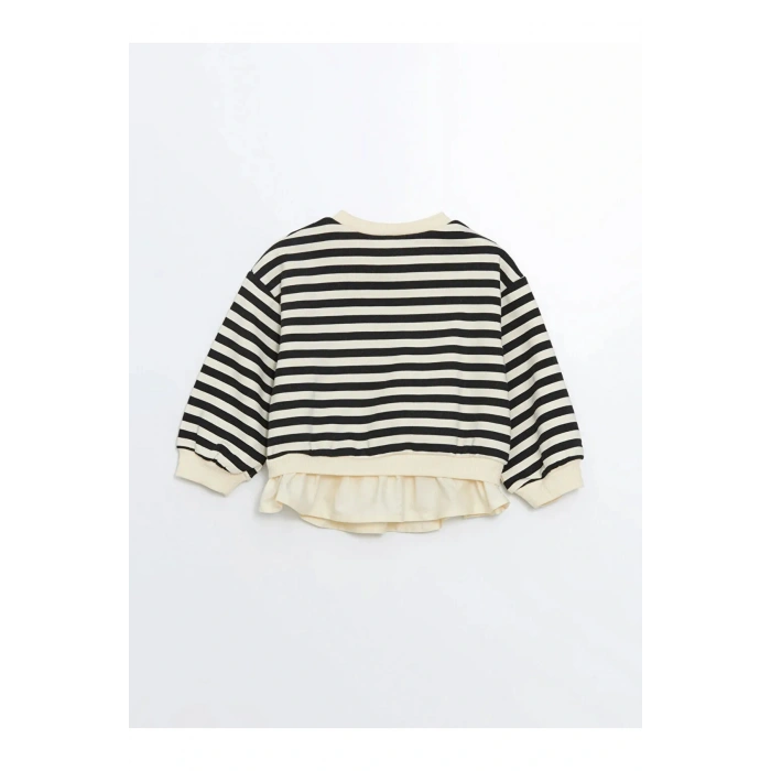 LCW baby Siyah Bisiklet Yaka Çizgili Kız Bebek Sweatshirt