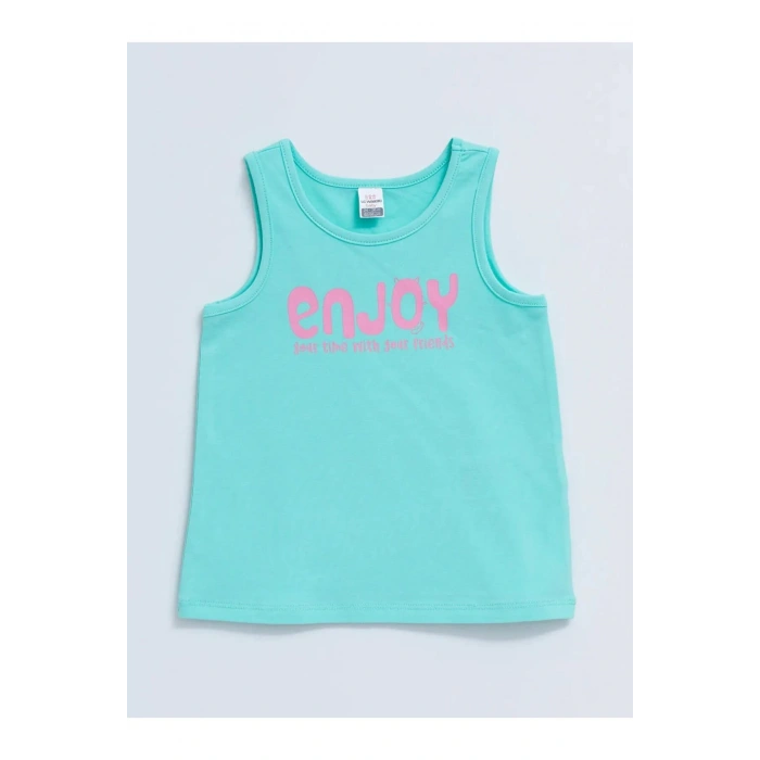 LCW baby Turkuaz Bisiklet Yaka Baskılı Kız Bebek Atlet