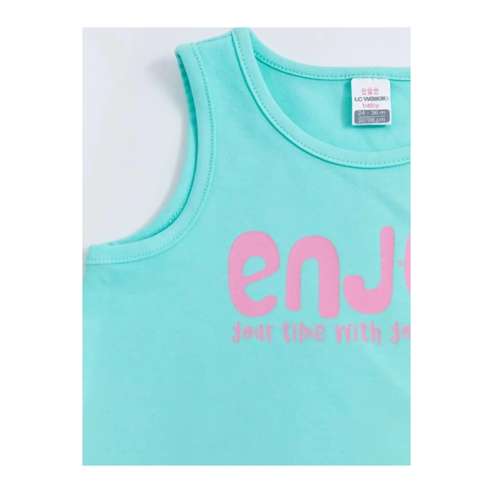 LCW baby Turkuaz Bisiklet Yaka Baskılı Kız Bebek Atlet