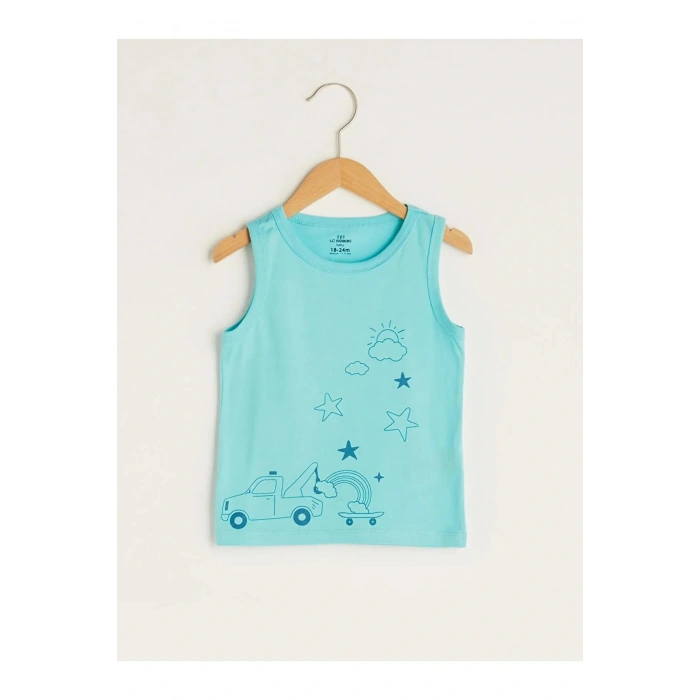 LCW baby Turkuaz Bisiklet Yaka Baskılı Pamuklu Erkek Bebek Atlet