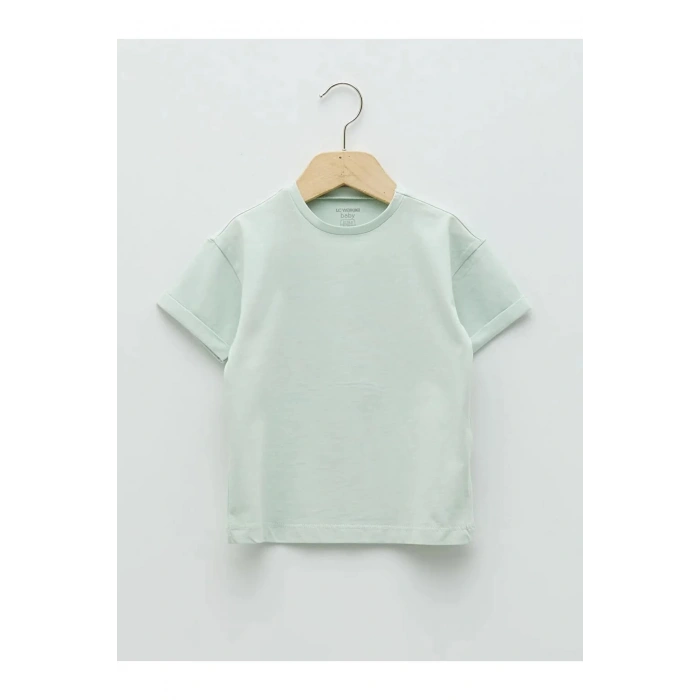 LCW baby Turkuaz Bisiklet Yaka Kısa Kol Basic Kız Bebek Tişört