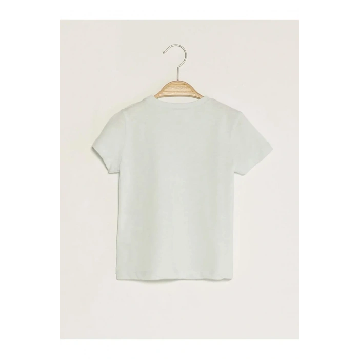 LCW baby Turkuaz Bisiklet Yaka Kısa Kol Baskılı Kız Bebek Tişört