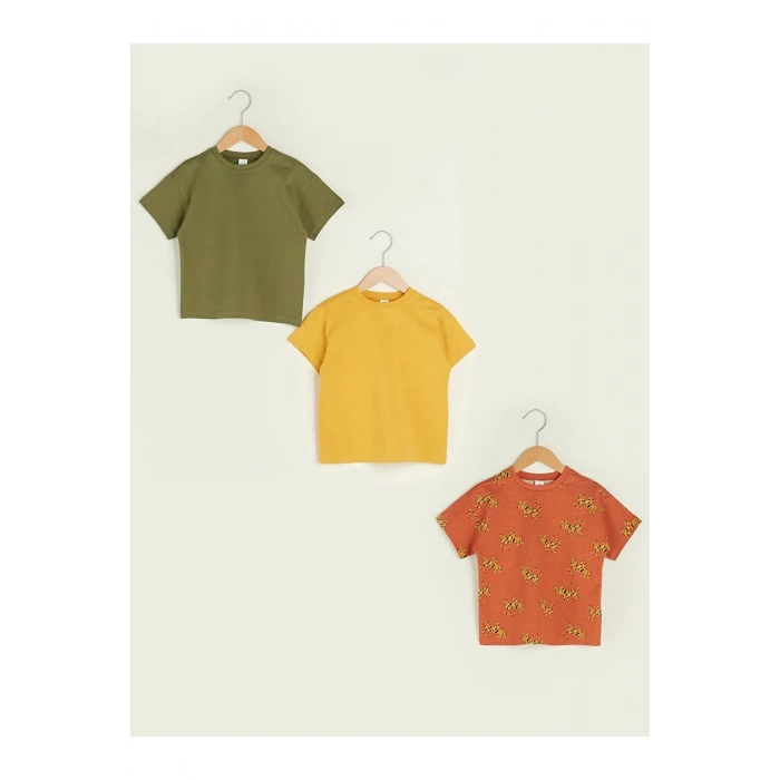 LCW baby Turuncu Bisiklet Yaka Kısa Kollu Pamuklu Erkek Bebek Tişört 3lü