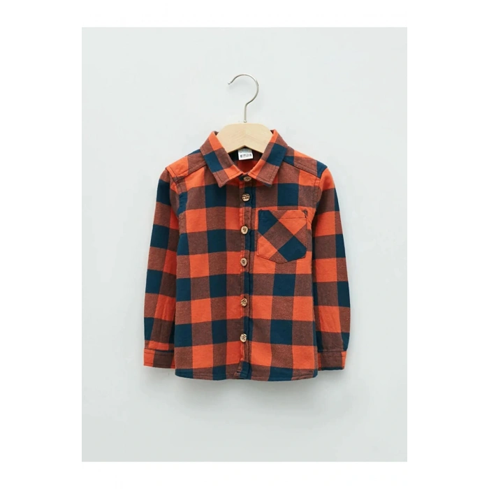 LCW baby Turuncu Uzun Kollu Ekose Baskılı Erkek Bebek Gömlek