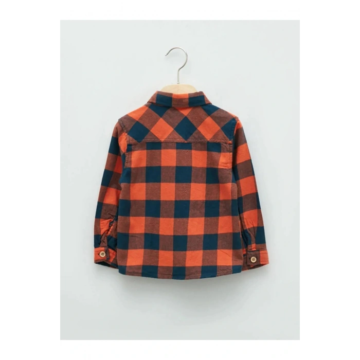 LCW baby Turuncu Uzun Kollu Ekose Baskılı Erkek Bebek Gömlek