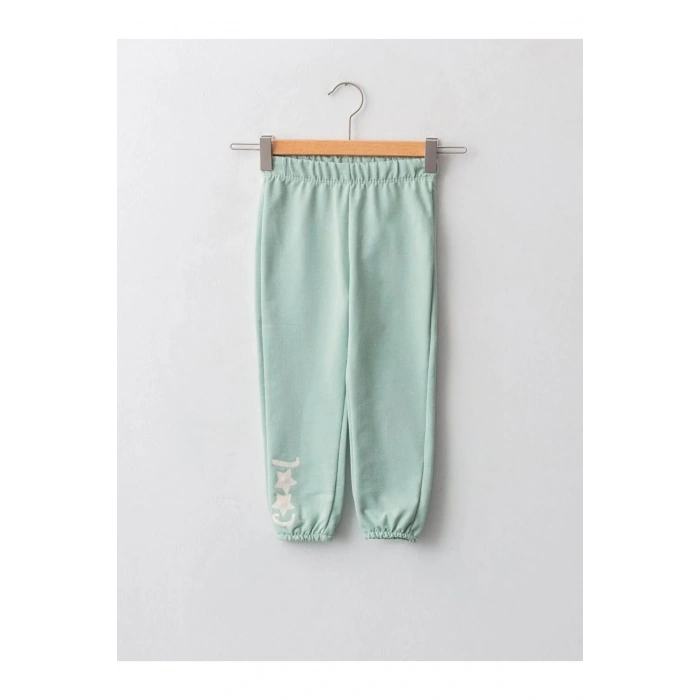 LCW baby Yeşil Beli Lastikli Baskılı Kız Bebek Jogger Eşofman Alt