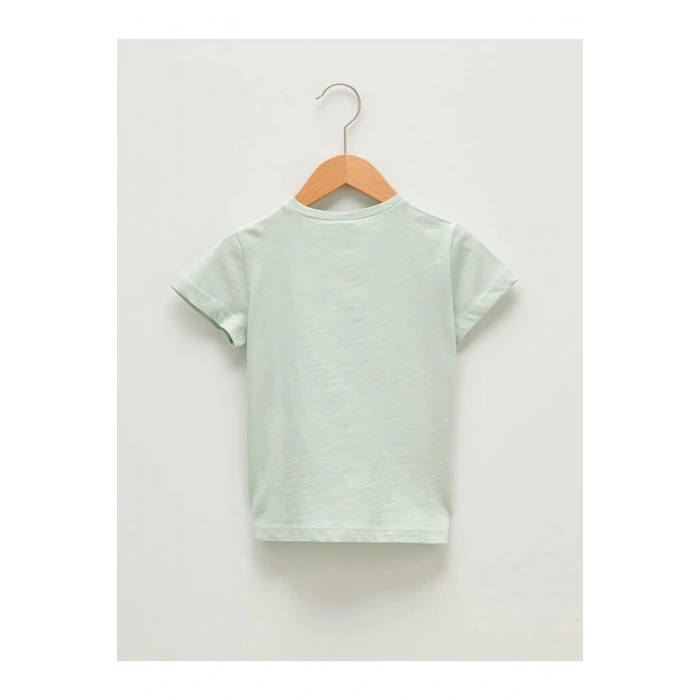 LCW baby Yeşil Bisiklet Yaka Kısa Kol Baskılı Kız Bebek Tişört