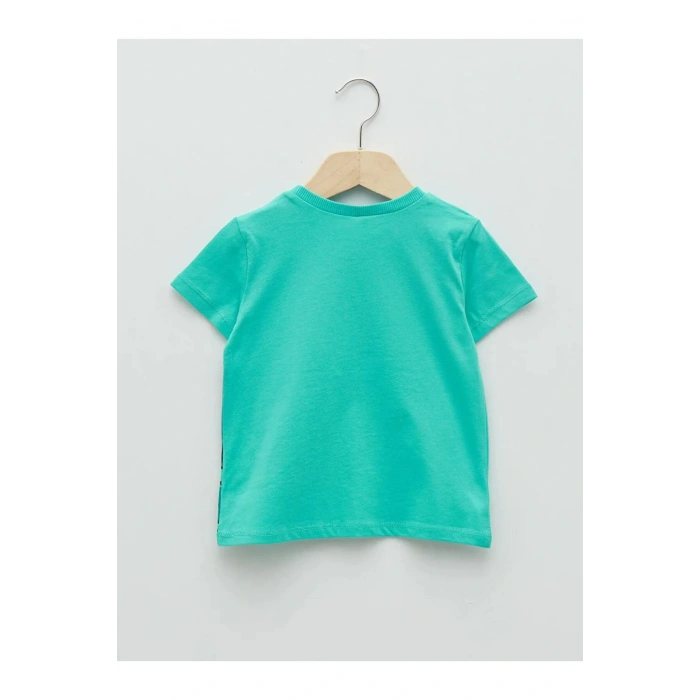 LCW baby Yeşil Bisiklet Yaka Kısa Kol Baskılı Pamuklu Erkek Bebek Tişört