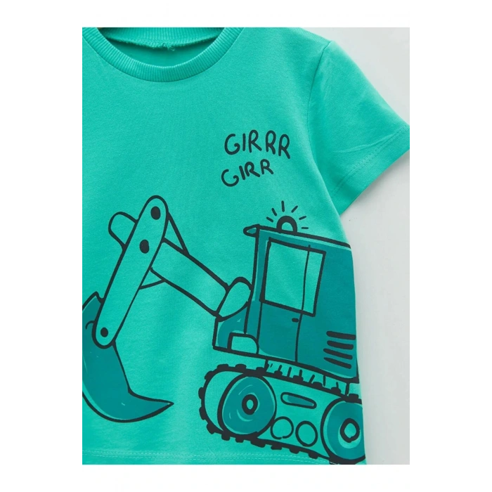 LCW baby Yeşil Bisiklet Yaka Kısa Kol Baskılı Pamuklu Erkek Bebek Tişört