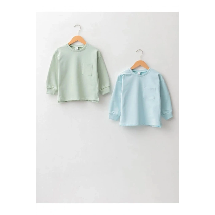 LCW baby Yeşil Bisiklet Yaka Uzun Kollu Basic Erkek Bebek Sweatshirt 2li