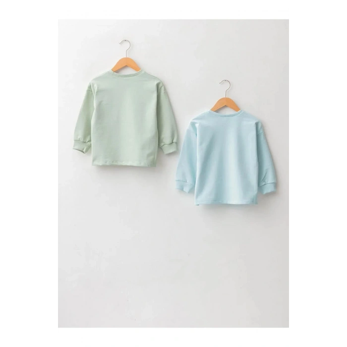 LCW baby Yeşil Bisiklet Yaka Uzun Kollu Basic Erkek Bebek Sweatshirt 2li