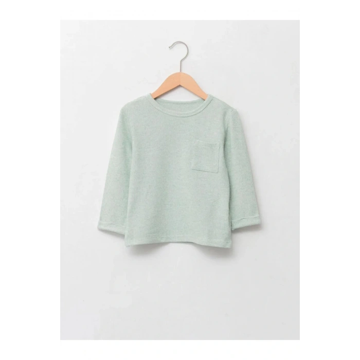 LCW baby Yeşil Bisiklet Yaka Uzun Kollu Erkek Bebek Tişört