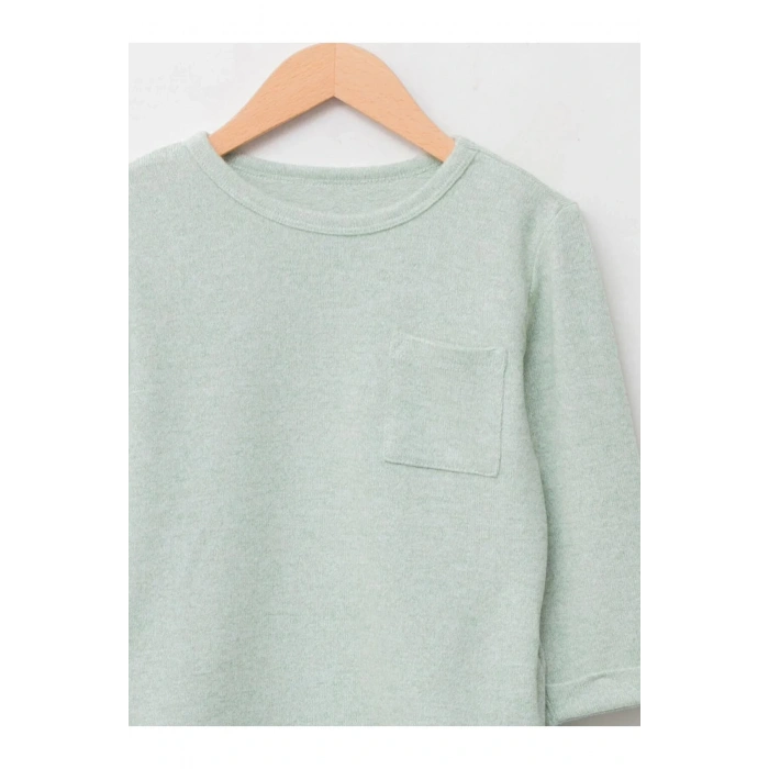 LCW baby Yeşil Bisiklet Yaka Uzun Kollu Erkek Bebek Tişört