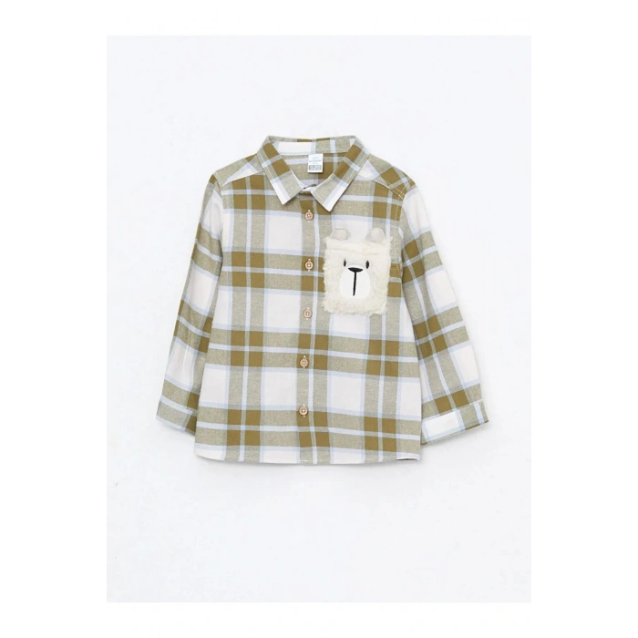 LCW baby Yeşil Uzun Kollu Ekose Desenli Pamuklu Erkek Bebek Gömlek