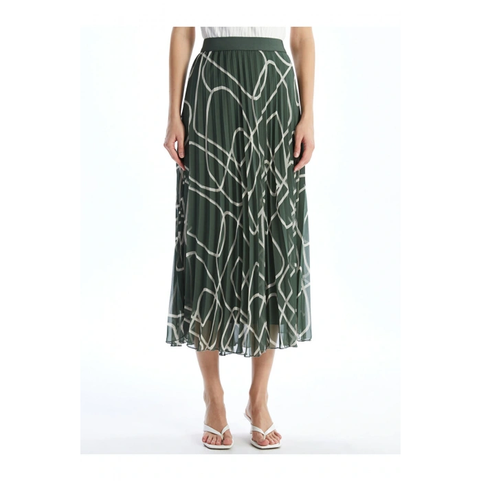 LCW Beli Lastikli Desenli Şifon Kadın Pileli Etek