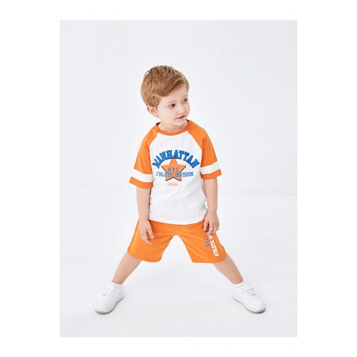 Lcw Bisiklet Yaka Baskılı Erkek Bebek Tişört Ve Şort 2li Takım