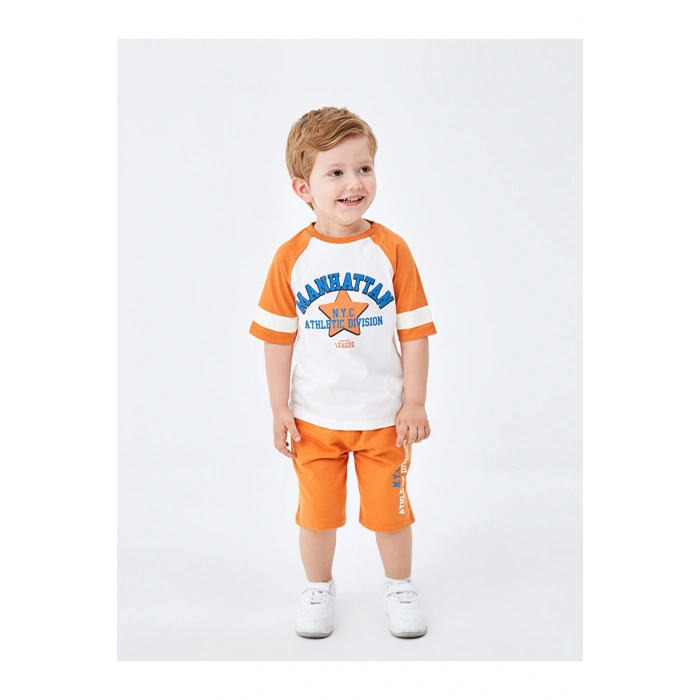 Lcw Bisiklet Yaka Baskılı Erkek Bebek Tişört Ve Şort 2li Takım