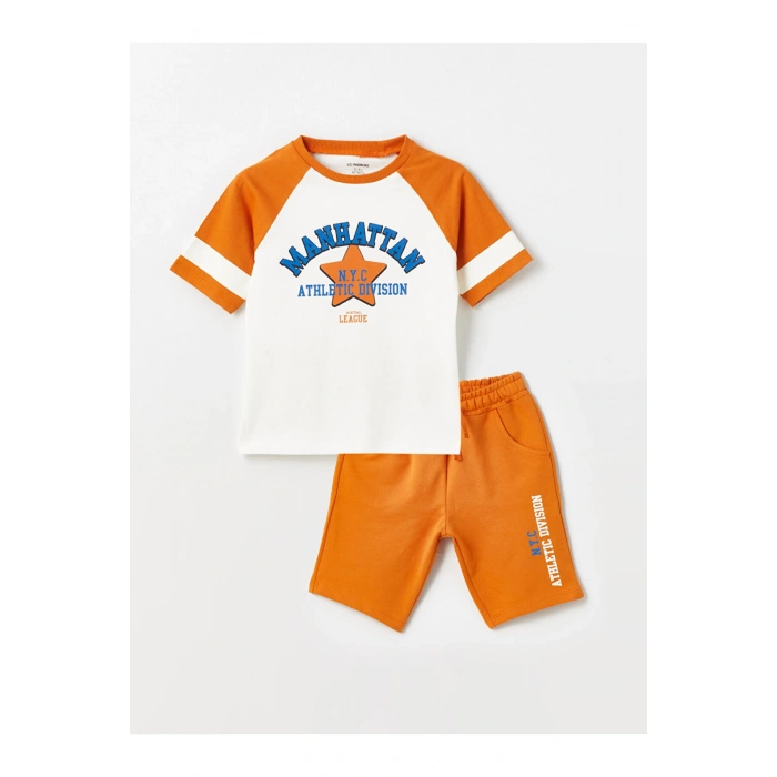 Lcw Bisiklet Yaka Baskılı Erkek Bebek Tişört Ve Şort 2li Takım