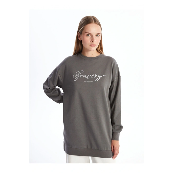 LCW Bisiklet Yaka Baskılı Kadın Sweatshirt Tunik