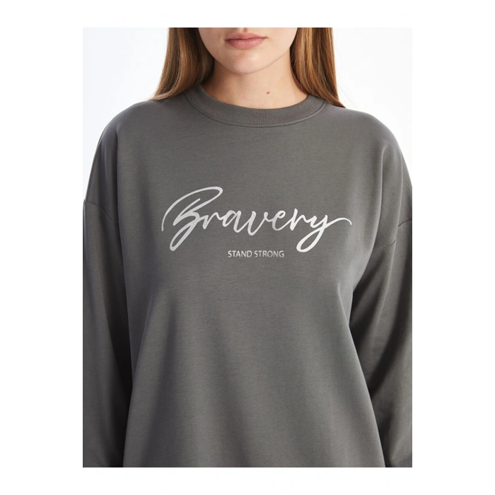 LCW Bisiklet Yaka Baskılı Kadın Sweatshirt Tunik