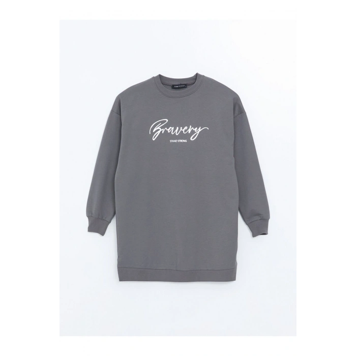 LCW Bisiklet Yaka Baskılı Kadın Sweatshirt Tunik