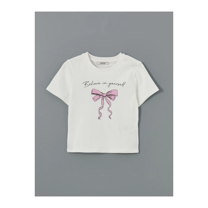 LCW Bisiklet Yaka Baskılı Kadın Tişört