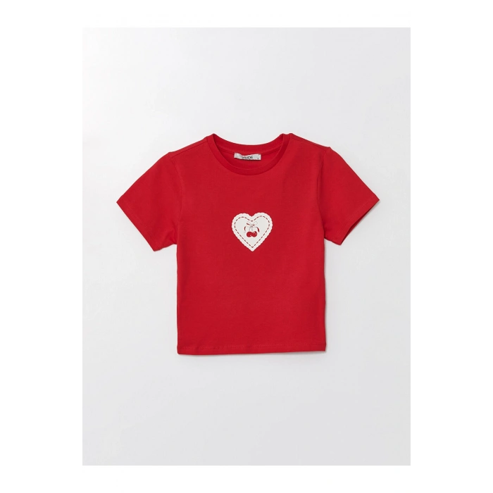 LCW Bisiklet Yaka Baskılı Kısa Kollu Kadın Tişört