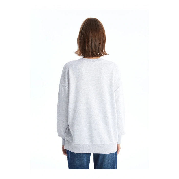 LCW Bisiklet Yaka Baskılı Oversize Kadın Sweatshirt