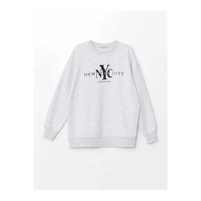 LCW Bisiklet Yaka Baskılı Oversize Kadın Sweatshirt