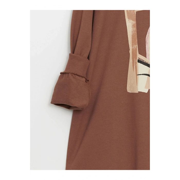 LCW Bisiklet Yaka Baskılı Oversize Kadın Sweatshirt Tunik