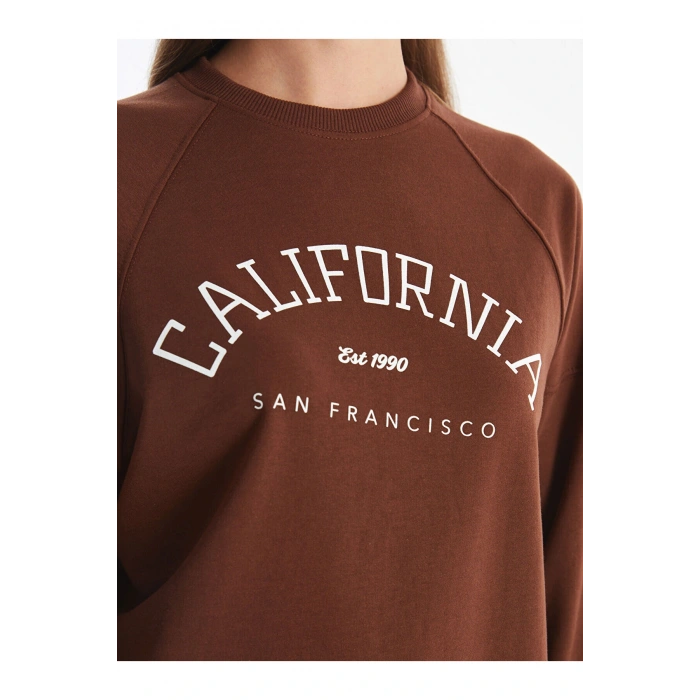 Lcw Bisiklet Yaka Baskılı Oversize Kadın Sweatshirt Tunik