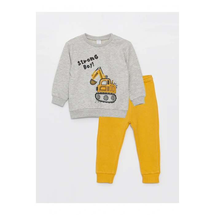 Lcw Bisiklet Yaka Baskılı Uzun Kollu Erkek Bebek Sweatshirt Ve Eşofman Altı 2li Takım