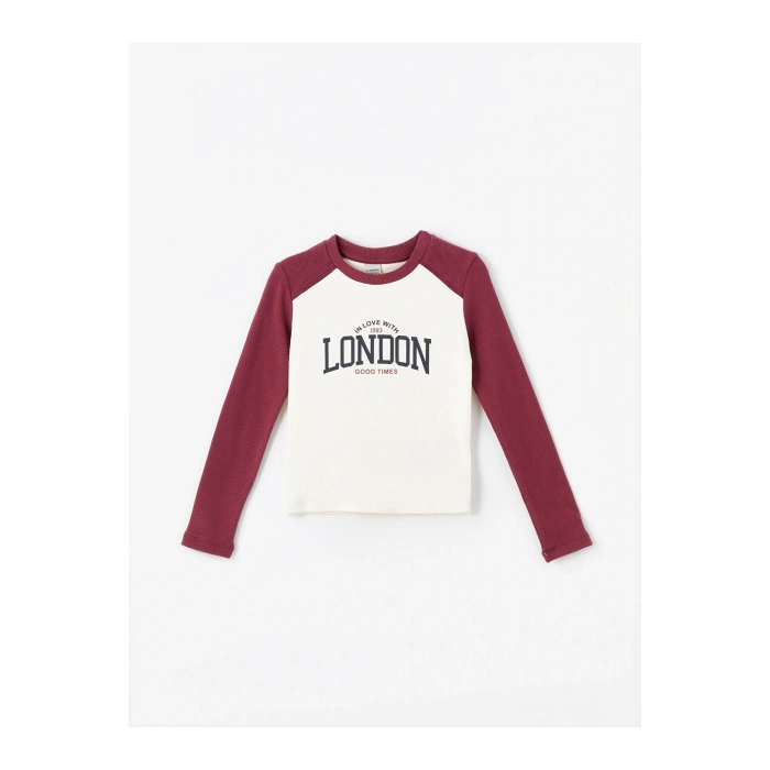 LCW Bisiklet Yaka Baskılı Uzun Kollu Kız Çocuk Tişört