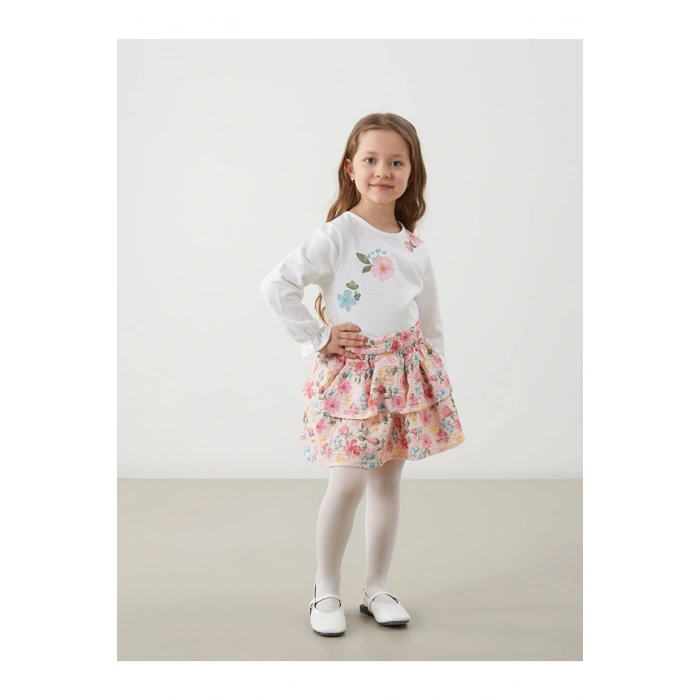 LCW Bisiklet Yaka Çiçekli Kız Çocuk Tişört