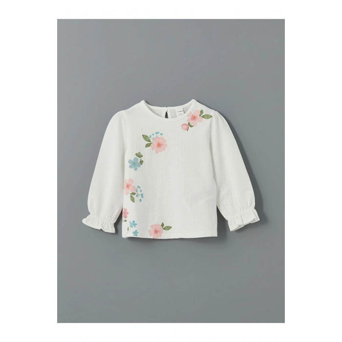 LCW Bisiklet Yaka Çiçekli Kız Çocuk Tişört