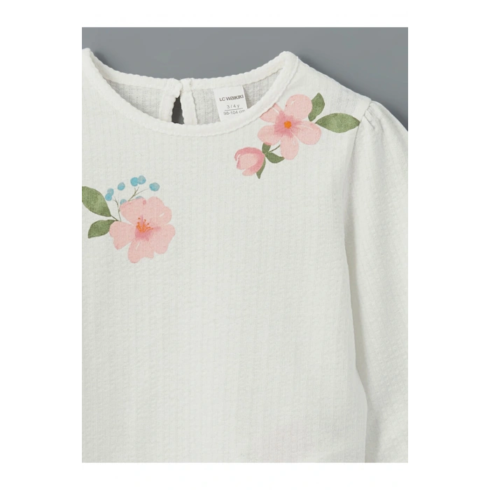 LCW Bisiklet Yaka Çiçekli Kız Çocuk Tişört