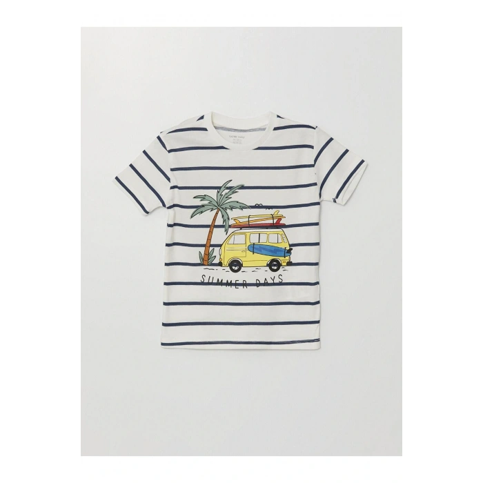 Lcw Bisiklet Yaka Çizgili Erkek Bebek Tişört Ve Şort 2li Takım