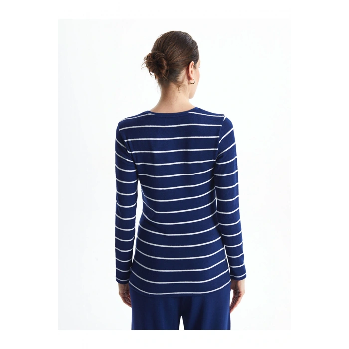 LCW Bisiklet Yaka Çizgili Kadın Tişört