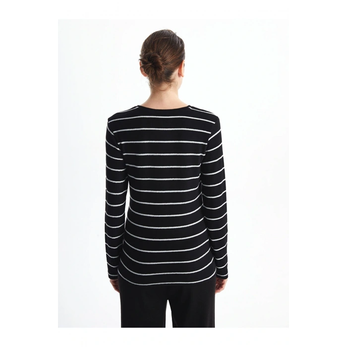 LCW Bisiklet Yaka Çizgili Kadın Tişört