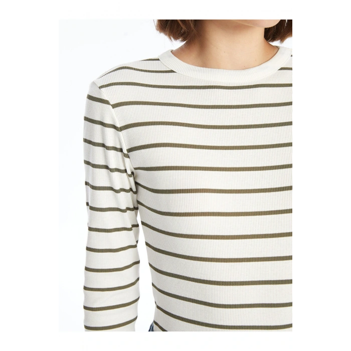 LCW Bisiklet Yaka Çizgili Uzun Kollu Kadın Body