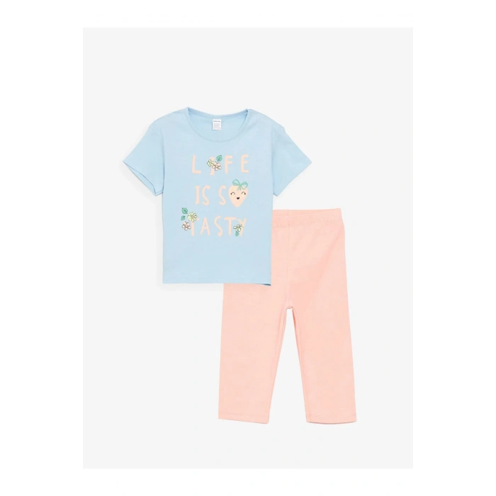 Lcw Bisiklet Yaka Kısa Kollu Baskılı Kız Bebek Tişört Ve Tayt 2li Takım