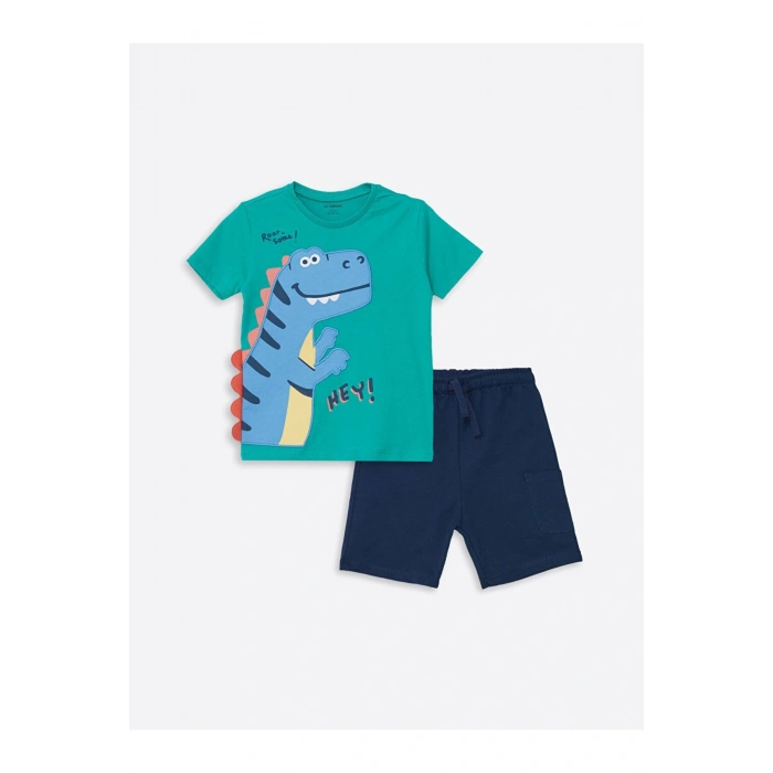 Lcw Bisiklet Yaka Kısa Kollu Nakışlı Erkek Bebek Tişört Ve Şort 2li Takım