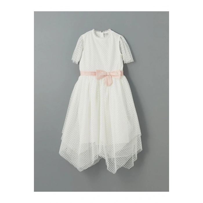 LCW Bisiklet Yaka Kız Çocuk Dantel Elbise
