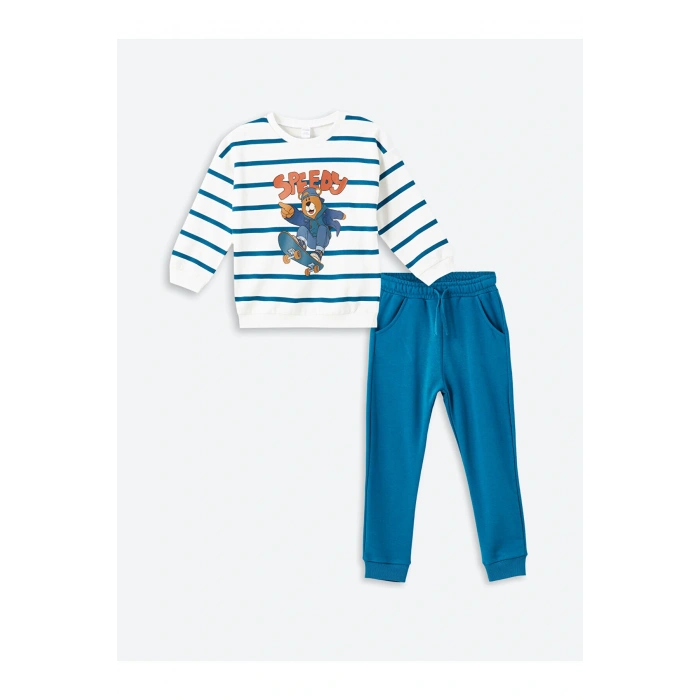 Lcw Bisiklet Yaka Uzun Kollu Çizgili Erkek Bebek Sweatshirt Ve Eşofman Alt 2li Takım